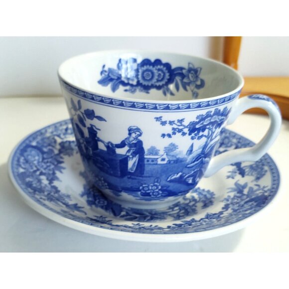 Spode blue Collection Georgian Series "Girl at Well"  Cup & Saucer Set - Picture 1 of 10